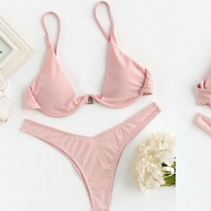 brand new v cut under wire pink swimsuit